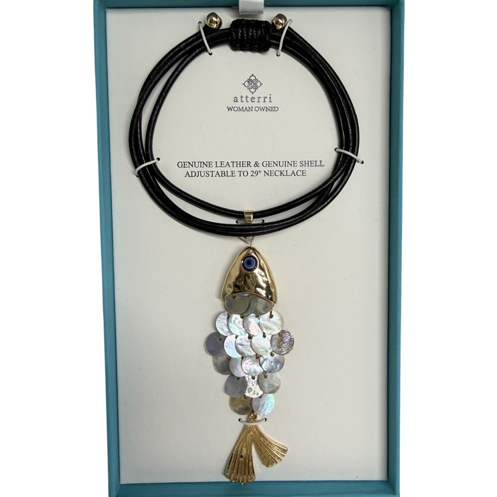 Genuine Leather & Genuine Shell Articulated Fish statement Necklace